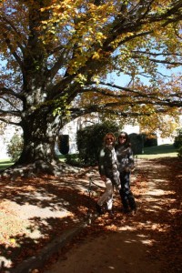 Con mi amiga Lola en La Granja el 8-11-2015, a la sombra de un haya/ Aceytuno