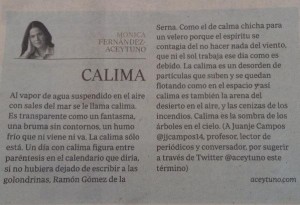 Definición de calima publicada en ABC el 15-8-2015 / Carmen