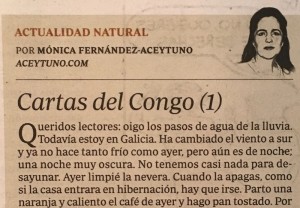 Primera carta de "Cartas del Congo" publicada en el ABC de papel del sábado 9-12-2016