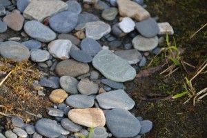 Pizarras redondeadas por el río Lor en la orilla / Aceytuno